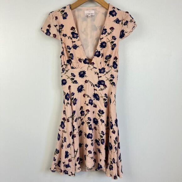 Sunday Best Aritzia 4 Light Pink Blue Floral Open Back Mini Dress V Neck Summer - Picture 12 of 13